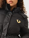FUR TRIM HOODED LONGLINE PUFFER JACKET