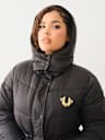FUR TRIM HOODED LONGLINE PUFFER JACKET
