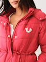 FUR TRIM HOODED LONGLINE PUFFER JACKET