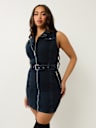 DENIM SLEEVELESS MOTO MINI DRESS