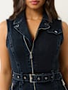 DENIM SLEEVELESS MOTO MINI DRESS