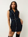 DENIM SLEEVELESS MOTO MINI DRESS