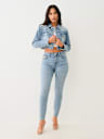 CRYSTAL FRINGE CROP DENIM JACKET