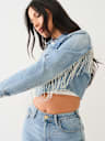 CRYSTAL FRINGE CROP DENIM JACKET