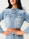 CRYSTAL FRINGE CROP DENIM JACKET