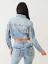 CRYSTAL FRINGE CROP DENIM JACKET