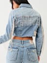 CRYSTAL FRINGE CROP DENIM JACKET
