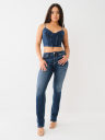 DENIM ZIP UP BUSTIER TOP