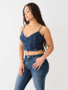 DENIM ZIP UP BUSTIER TOP
