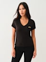 METALLIC PUFF PRINT HORSESHOE V NECK TEE