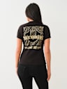 METALLIC PUFF PRINT HORSESHOE V NECK TEE