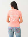 METALLIC PUFF PRINT HORSESHOE V NECK TEE