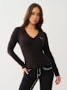 CRYSTAL LOGO LONG SLEEVE V NECK TEE