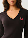 CRYSTAL LOGO LONG SLEEVE V NECK TEE