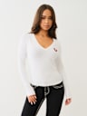CRYSTAL LOGO LONG SLEEVE V NECK TEE