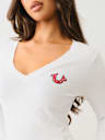 CRYSTAL LOGO LONG SLEEVE V NECK TEE