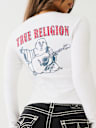 CRYSTAL LOGO LONG SLEEVE V NECK TEE