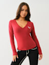 CRYSTAL LOGO LONG SLEEVE V NECK TEE