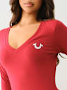 CRYSTAL LOGO LONG SLEEVE V NECK TEE
