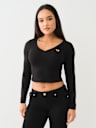 RIBBED HORSESHOE LONG SLEEVE TOP