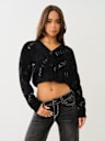 FUZZY LOGO CROP CARDIGAN SWEATER