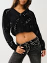 FUZZY LOGO CROP CARDIGAN SWEATER
