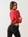 FUZZY LOGO CROP CARDIGAN SWEATER