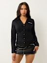 POPLIN EMBROIDERED LOGO V NECK SHIRT