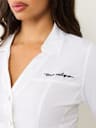POPLIN EMBROIDERED LOGO V NECK SHIRT