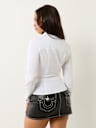 POPLIN EMBROIDERED LOGO V NECK SHIRT
