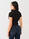 EMBROIDERED CROPPED RIBBED POLO SHIRT