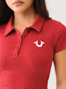 EMBROIDERED CROPPED RIBBED POLO SHIRT