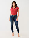 EMBROIDERED CROPPED RIBBED POLO SHIRT