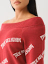 OFF-THE-SHOULDER LOGO SWEATER DRESS