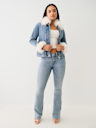 FAUX FUR TRIM DENIM JACKET