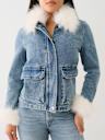 FAUX FUR TRIM DENIM JACKET