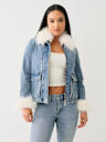 FAUX FUR TRIM DENIM JACKET