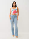 CAMISETA CORTA SIN MANGAS CON DOBLADILLO DESHILACHADO Y LABIOS DE CRISTAL