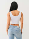 CAMISETA CORTA SIN MANGAS CON DOBLADILLO DESHILACHADO Y LABIOS DE CRISTAL