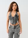 ZIP DENIM HALTER TOP