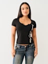 CRYSTAL TRUE RELIGION V NOTCH TEE