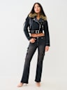 FUR TRIM DENIM MOTO JACKET