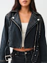 FUR TRIM DENIM MOTO JACKET
