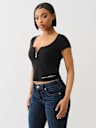 HALF ZIP RIBBED TOP