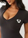CRYSTAL TRUE LOGO V NECK TEE
