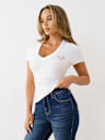 CRYSTAL TRUE LOGO V NECK TEE