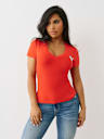 CRYSTAL TRUE LOGO V NECK TEE