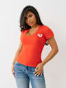 CRYSTAL TRUE LOGO V NECK TEE