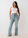 JEANS CORTE DE BOTA BECCA TALLA PLUS DE TIRO ALTO CON COSTURA SÚPER T