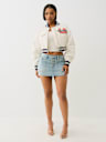 'I LOVE TRUE RELIGION' CROPPED VARSITY JACKET